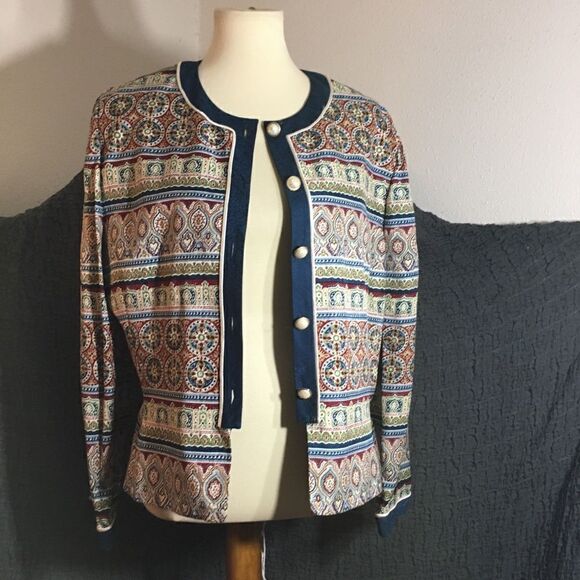 Adriana Papell Boho Pasley Blazer Size Large - Picture 6 of 13
